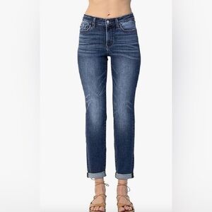 Judy Blue Basic Mid Rise Cuffed Slim Denim Jeans